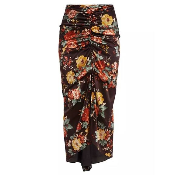 Veronica Beard Pixie Floral Ruched Silk Midi Skirt US 6 Brown Roses Cocktail - Picture 3 of 14